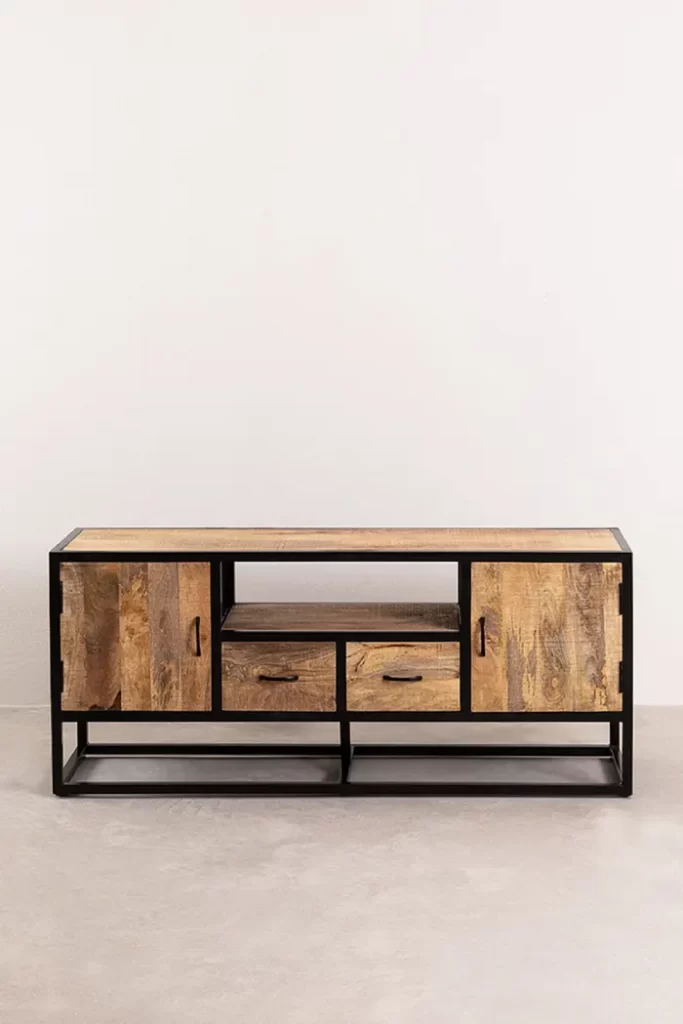 mueble de tv de madera y metal